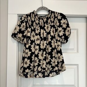 TCEC Floral Black and Cream Women's Top